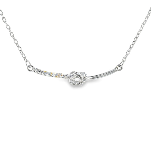 Sterling Silver CZ and Polished Knot Hammock Necklet