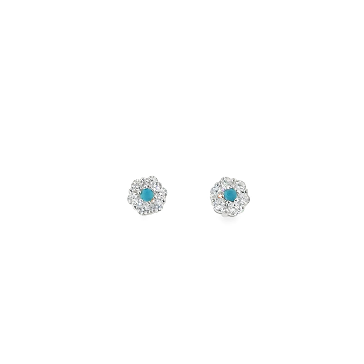 Sterling Silver CZ & Blue Flower Earrings