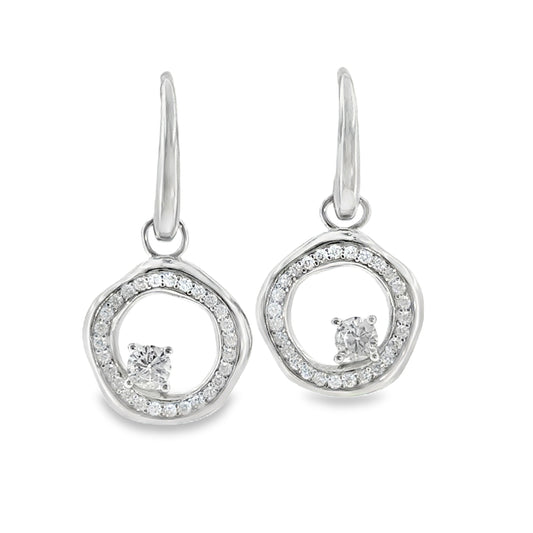 Sterling Silver CZ Open Circle Drop Earrings
