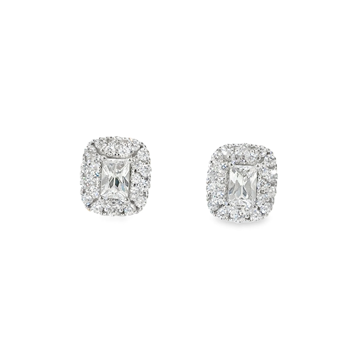 Sterling Silver CZ Rectangular Halo Earrings