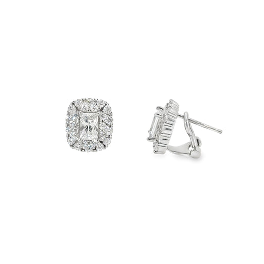 Sterling Silver CZ Rectangular Halo Earrings
