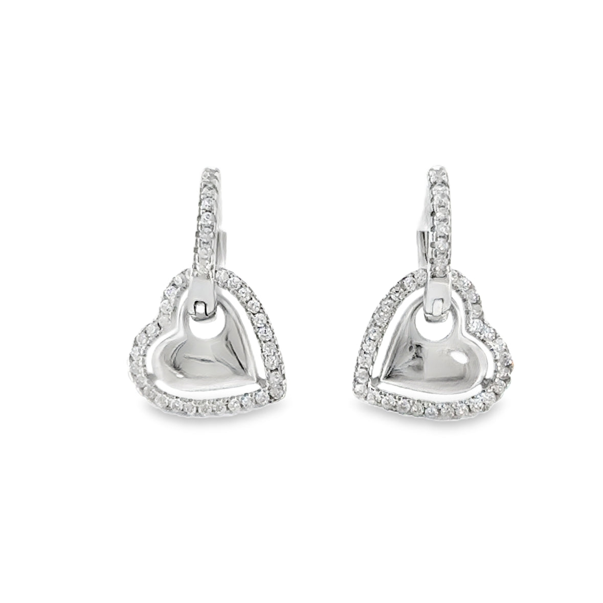Sterling Silver CZ Heart Halo Drop Huggie Earrings