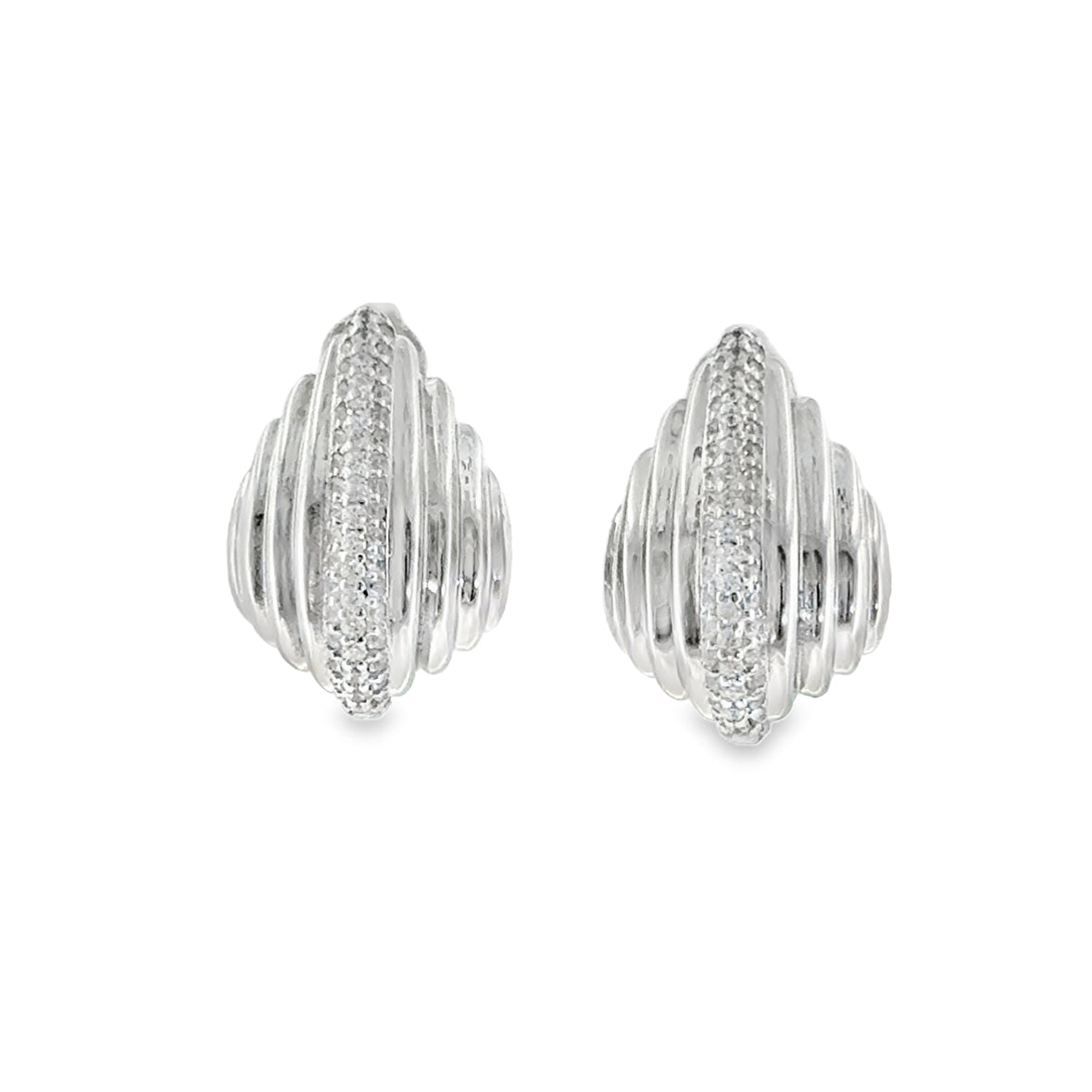Sterling Silver CZ Ripple Pear Earrings