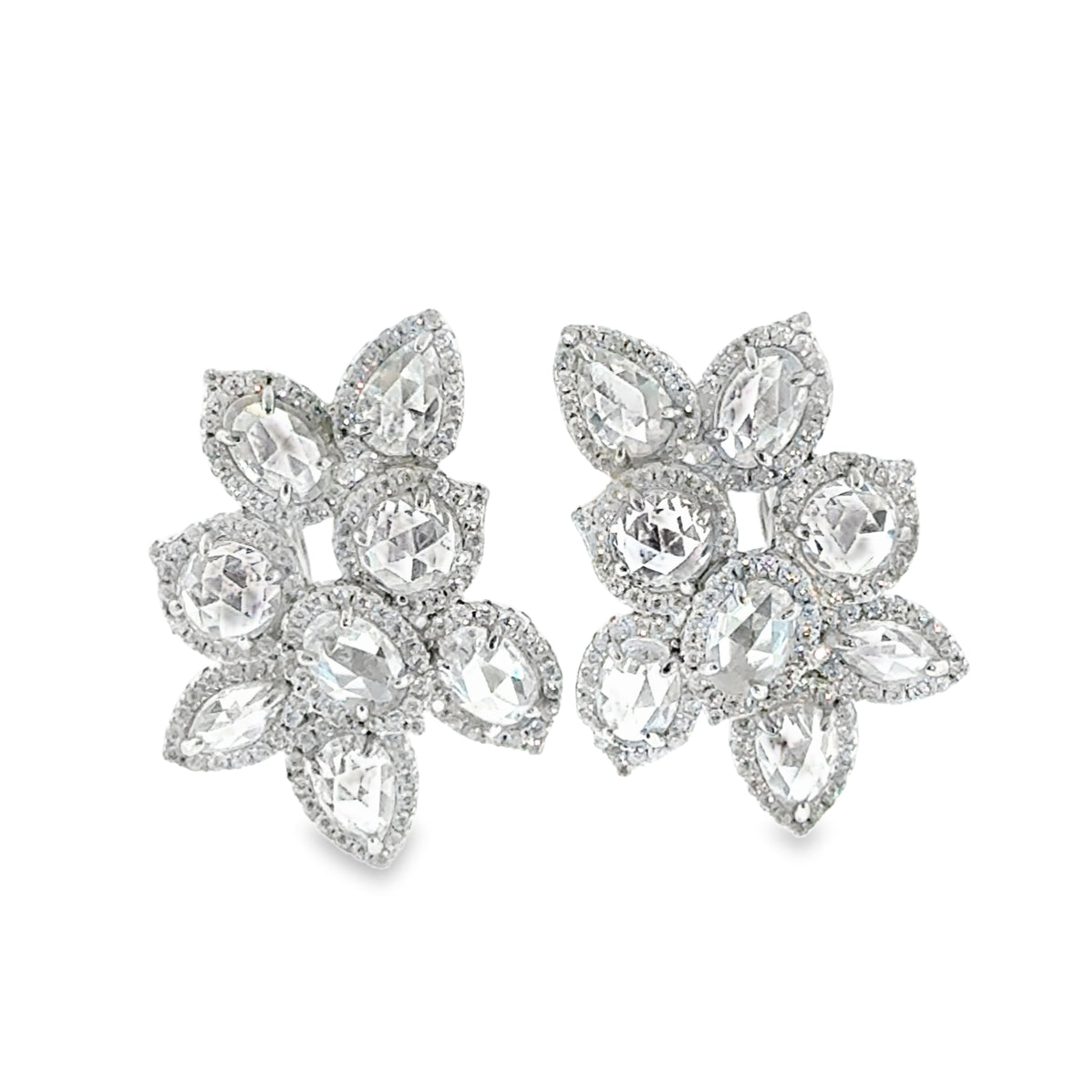 Sterling Silver CZ Multi Halo Cluster Earrings