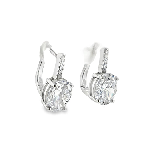 Sterling Silver CZ Oval Drop Earrings