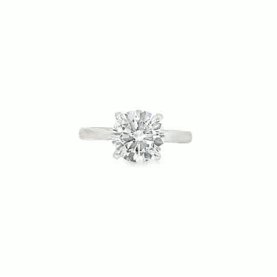 Platinum 4 Claw Round Brilliant Solitaire Cultured Diamond Ring 2.50ct