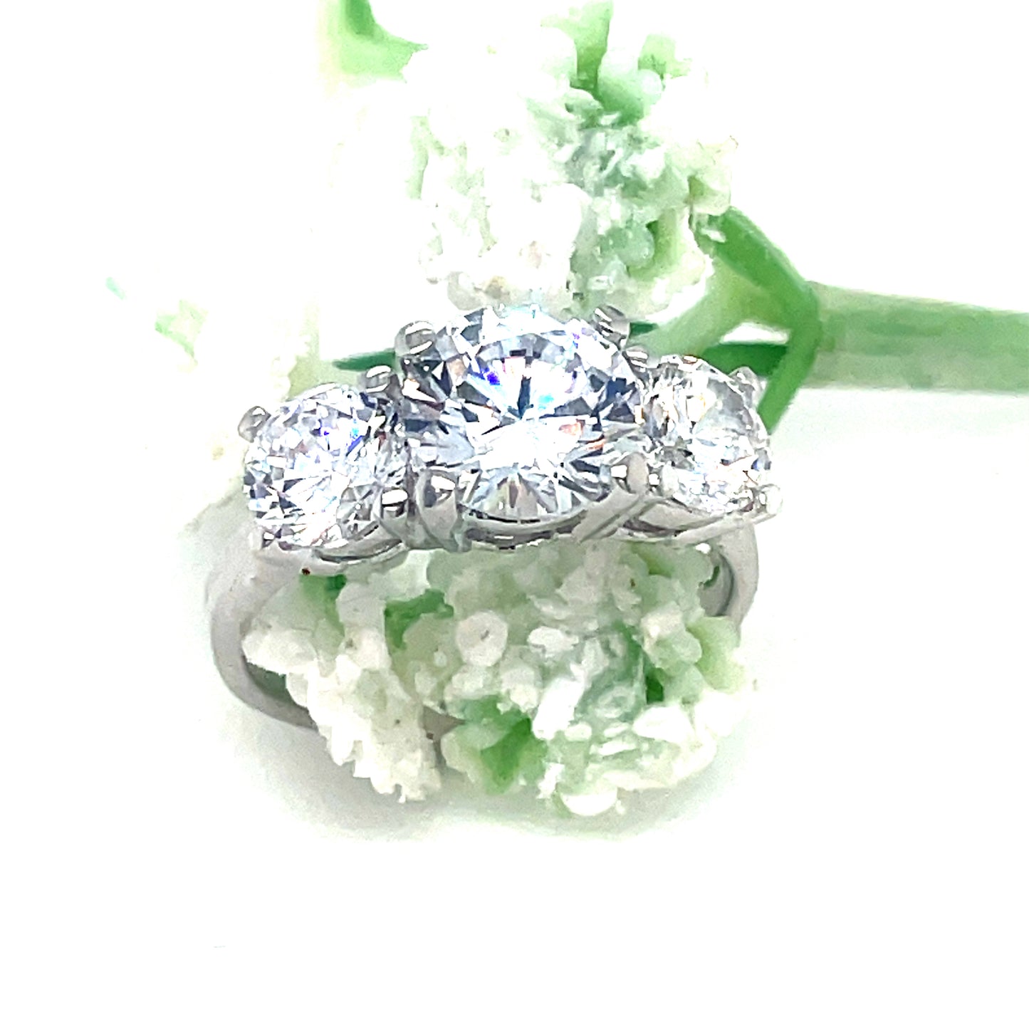 Sterling Silver Three Stone Cubic Zirconia Dress Ring