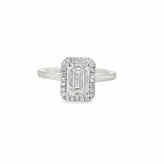 Platinum Emerald Cut Cultured Diamond Ring With Halo 1.79ct