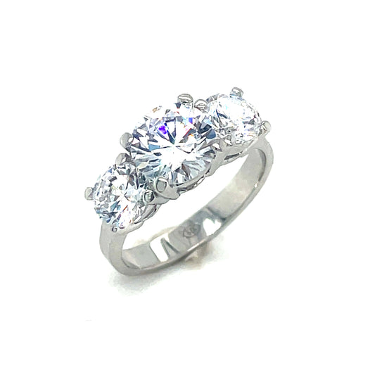 Sterling Silver Three Stone Cubic Zirconia Dress Ring