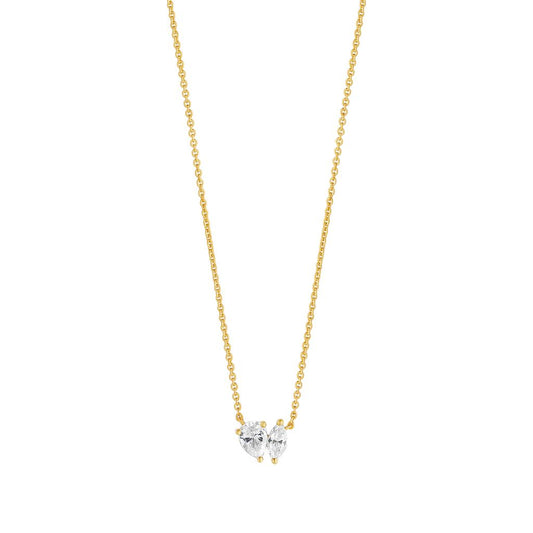 Sterling Silver Gold Plated CZ Moi Et Toi Necklet