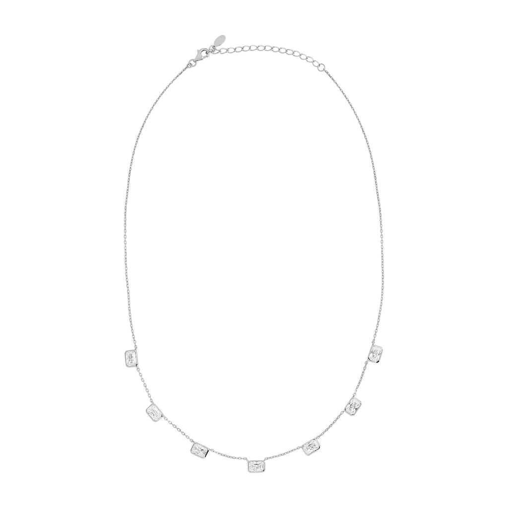 Sterling Silver Rectangular CZ Scatter Necklet