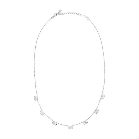 Sterling Silver Rectangular CZ Scatter Necklet