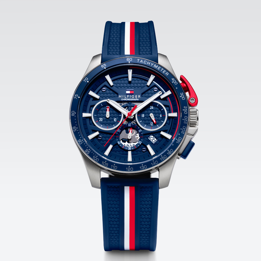 Gents Tommy Hilfiger Bank Chronograph Tachymeter Blue Dial