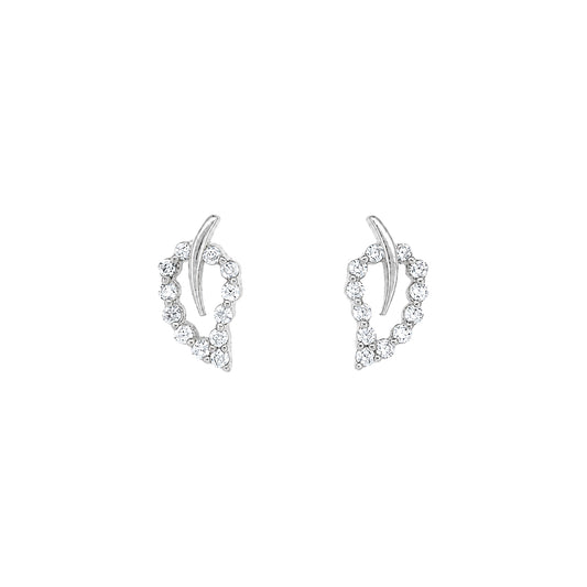 Sterling Silver CZ Open Leaf Kids Earrings
