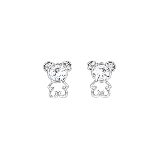 Sterling Silver Kids CZ Teddy Bear Earrings