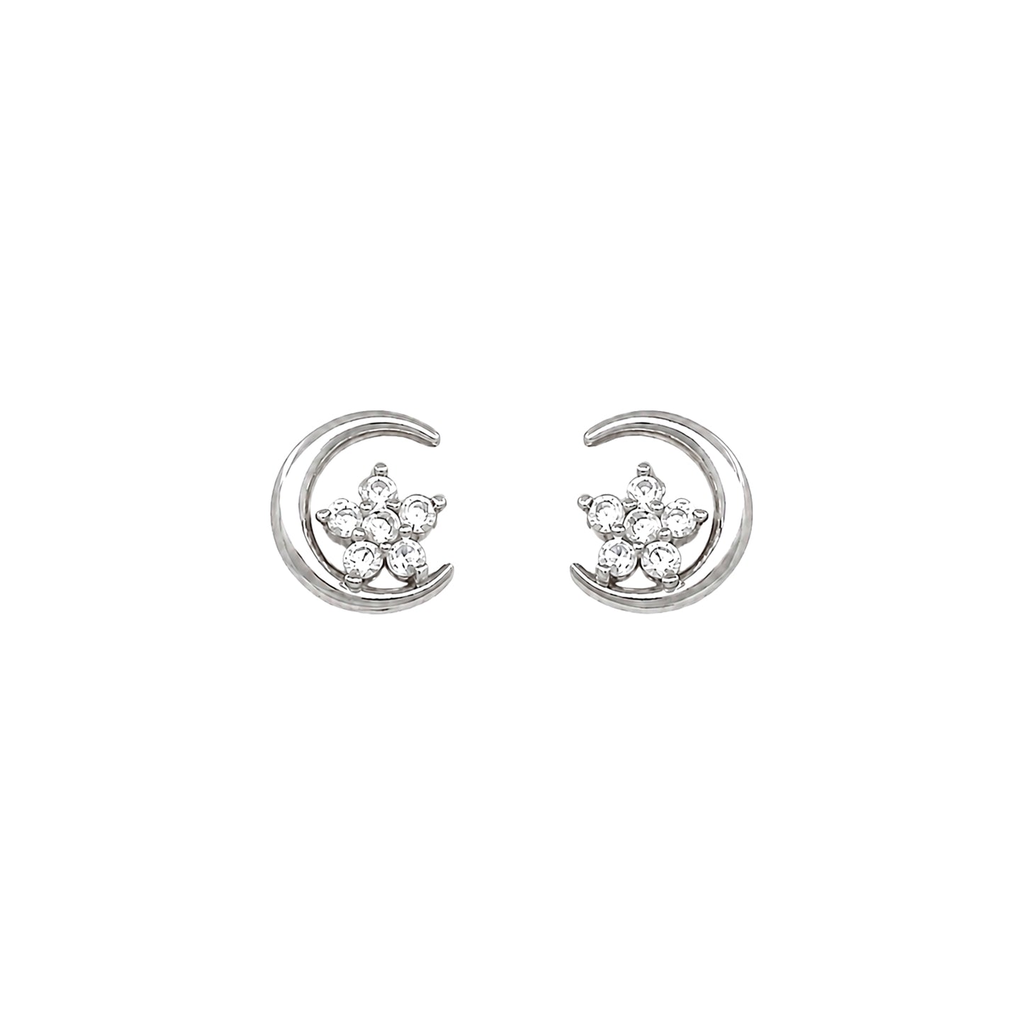Sterling Silver Kids CZ Moon & Star Earrings