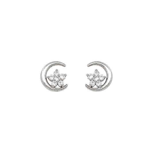 Sterling Silver Kids CZ Moon & Star Earrings