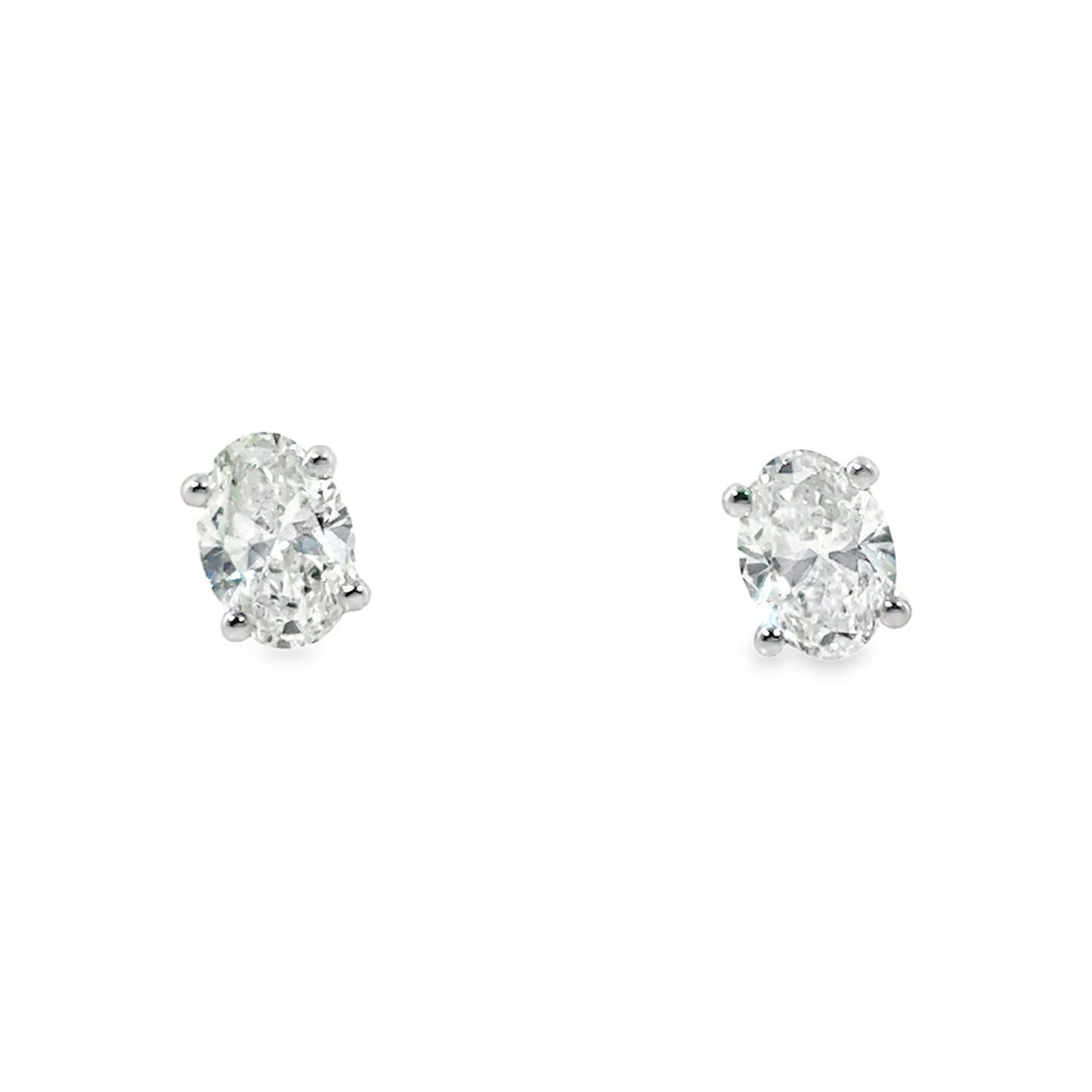 9ct White Gold 4 Claw Oval Cut Cultured Solitaire Diamond Earrings 1.00ct