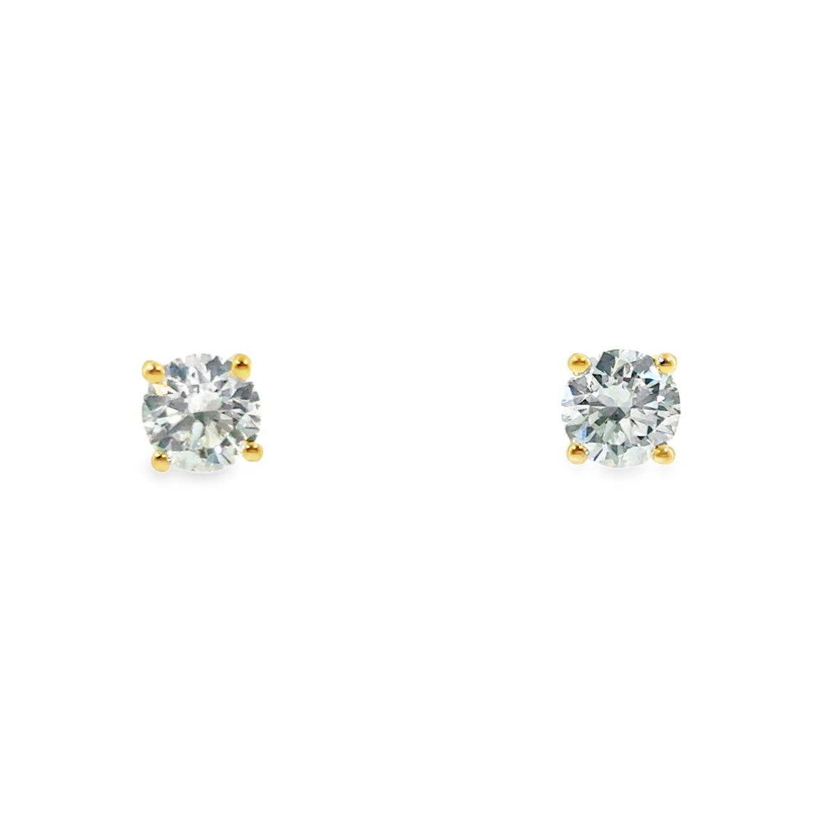 9ct Yellow Gold 4 Claw Round Brilliant Cultured Solitaire Diamond Earrings 1.00ct
