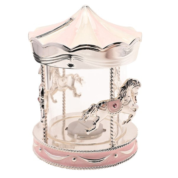 Silver Plated Pink Carousel Christening Gift