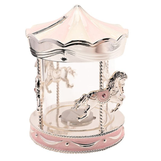 Silver Plated Pink Carousel Christening Gift