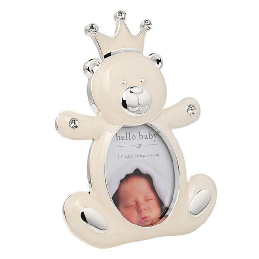 Silver Plated Bear with Crown Christening Frame