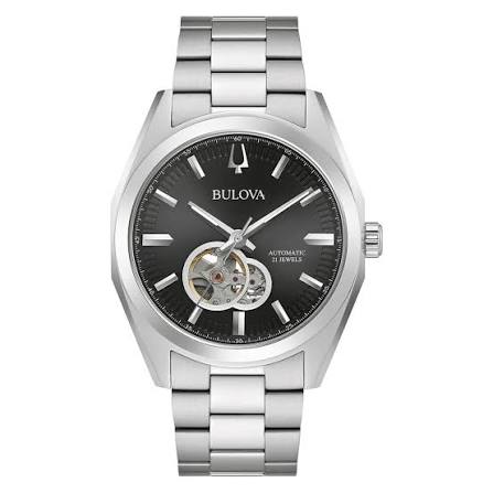 Gents Stainless Steel Bulova Surveyor Black 42mm Automatic Watch