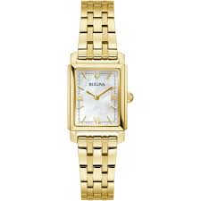 Ladies Rolled Gold Bulova Sutton Mother Of Pearl Square Dial Watch