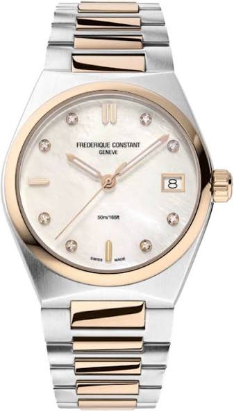 Ladies Two Tone Frederique Constant Highlife 31mm With Mother Of Pearl Diamond Dot Dial Watch