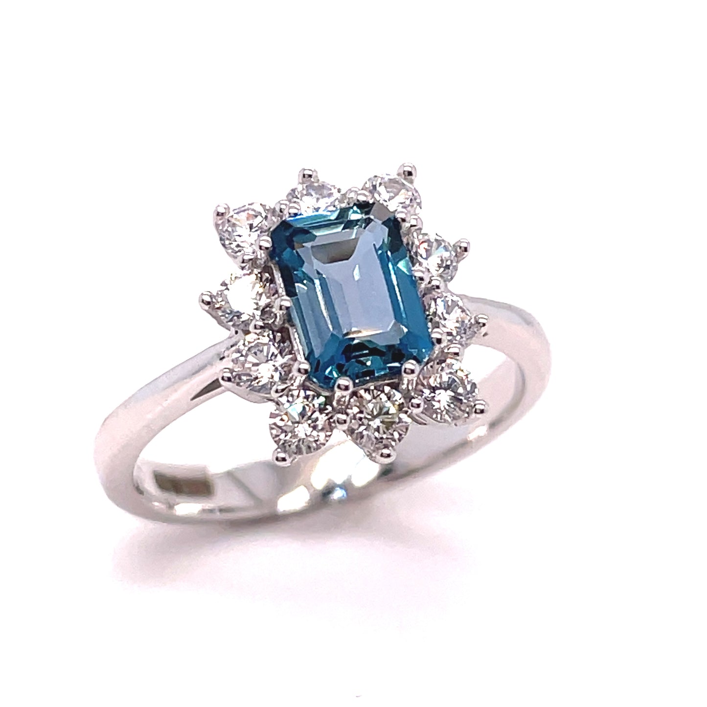 9ct White Gold London Blue Topaz And Cubic Zirconia Ring