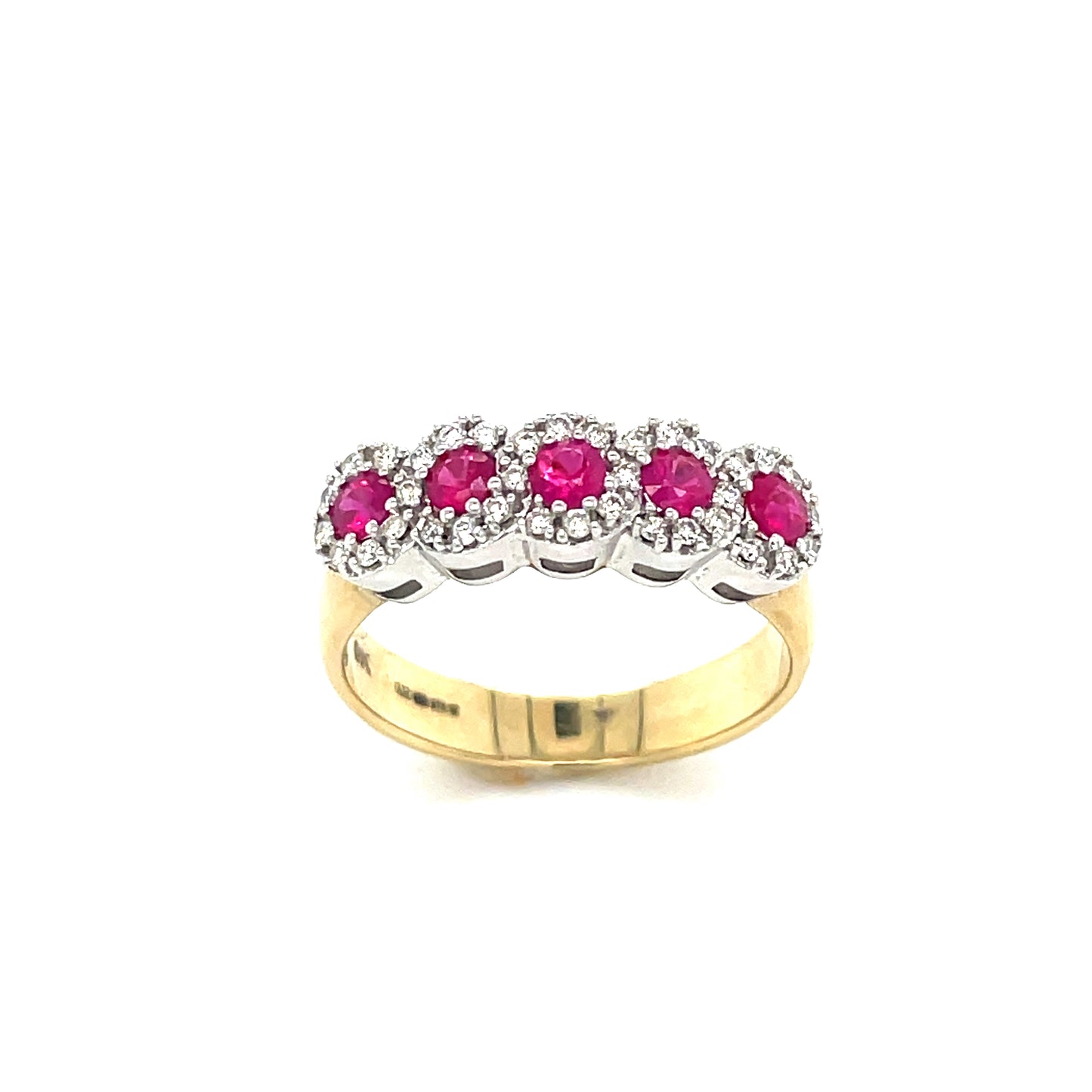 9ct Five Stone Cluster Ruby And Diamond Ring .21 Ct