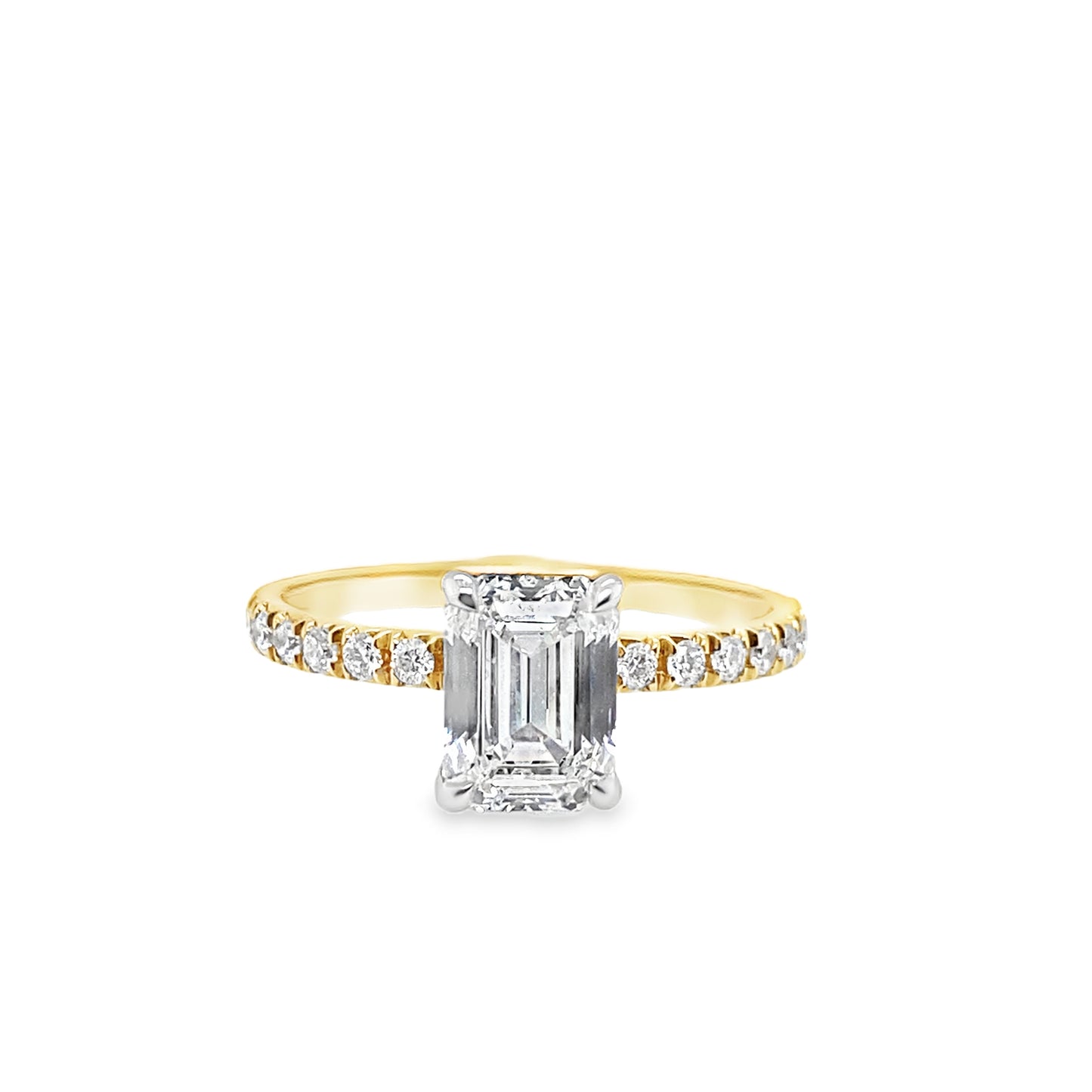 18ct Emerald Cut Solitaire Cultured Diamond Ring with Cultured Diamond Set Shoulders 1.52ct