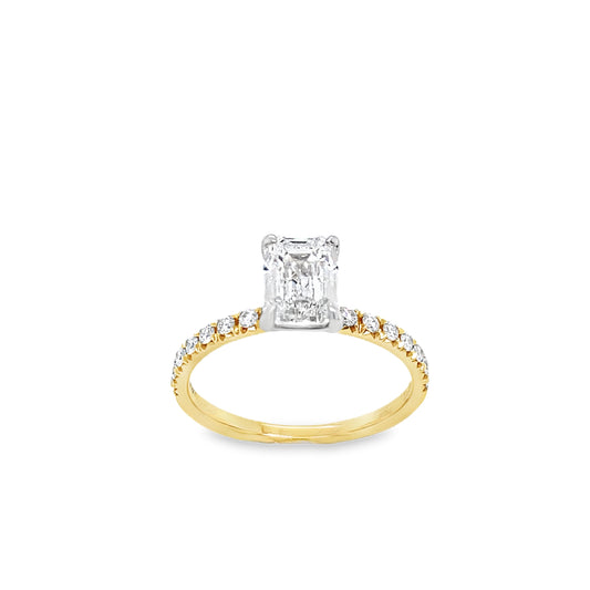 18ct Emerald Cut Solitaire Cultured Diamond Ring with Cultured Diamond Set Shoulders 1.52ct