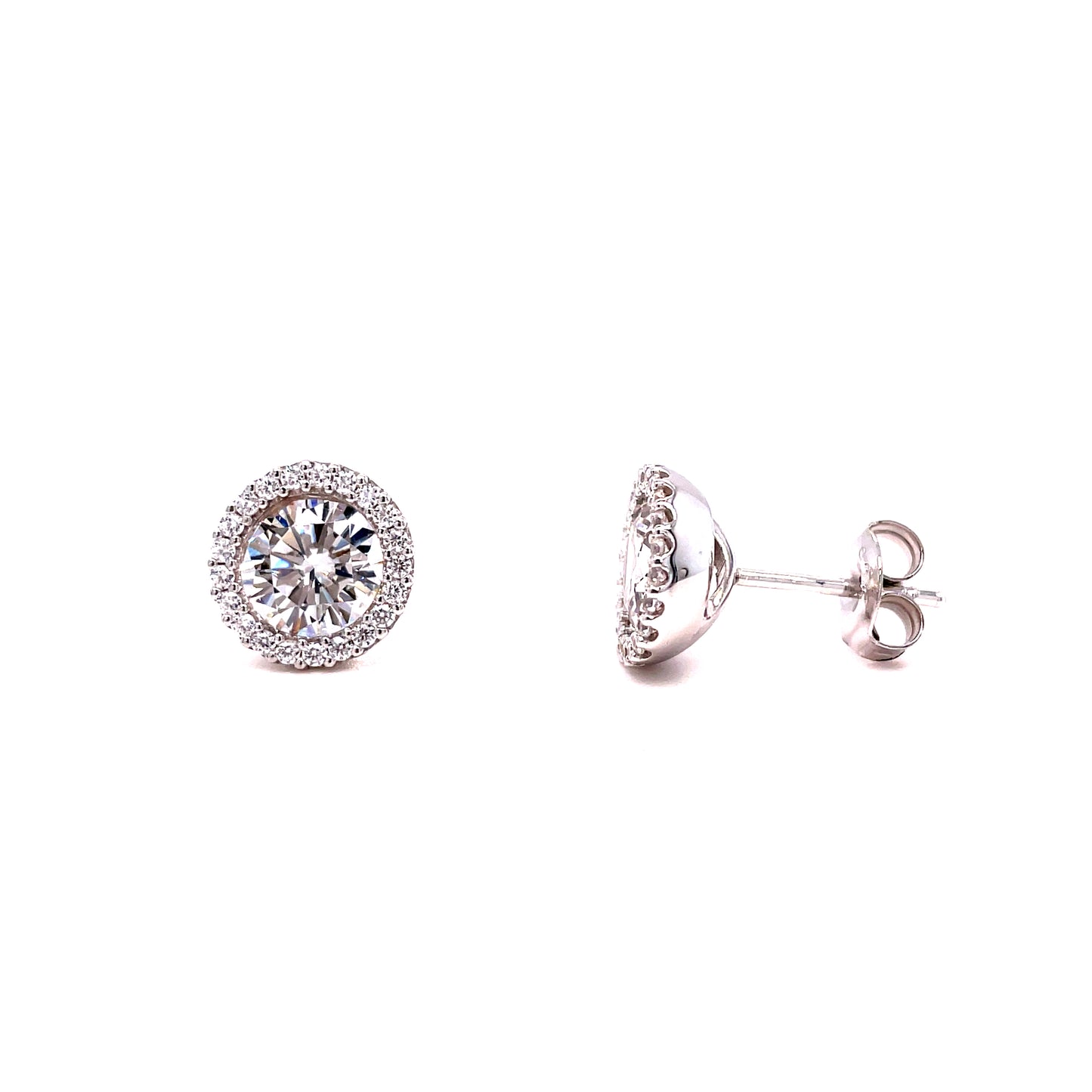 Sterling Silver 7mm CZ Earring with CZ Halo