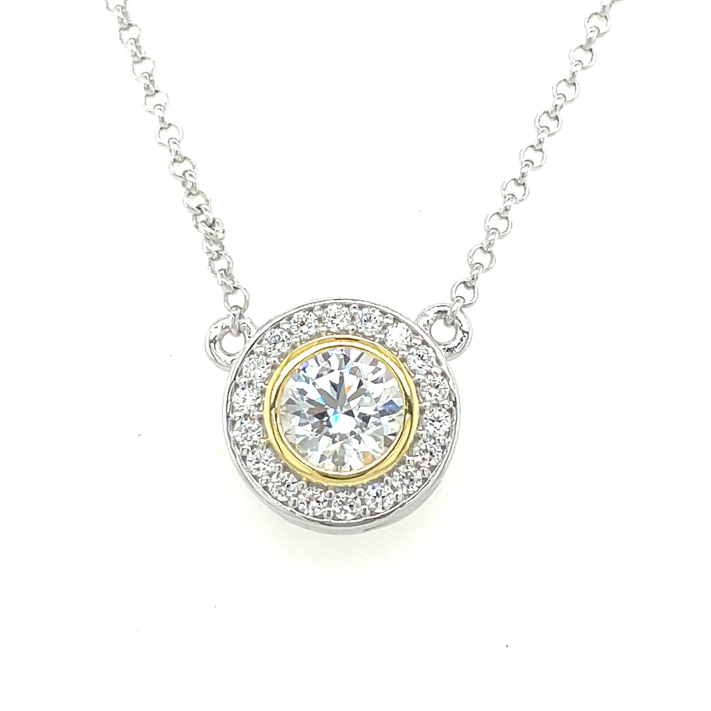 STERLING SILVER AND GOLD PLATED CUBIC ZIRCONIA NECKLET WITH RUBOVER SCATTER STONES