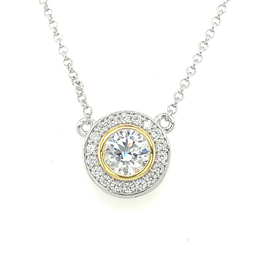 STERLING SILVER AND GOLD PLATED CUBIC ZIRCONIA NECKLET WITH RUBOVER SCATTER STONES