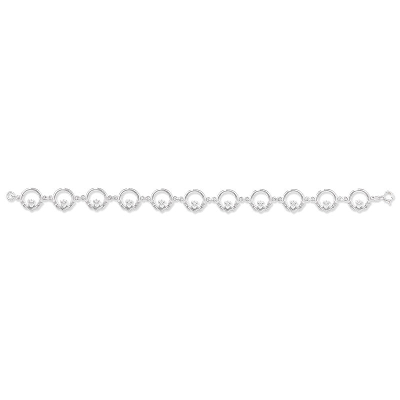 Sterling Silver Cz Claddagh Bracelet