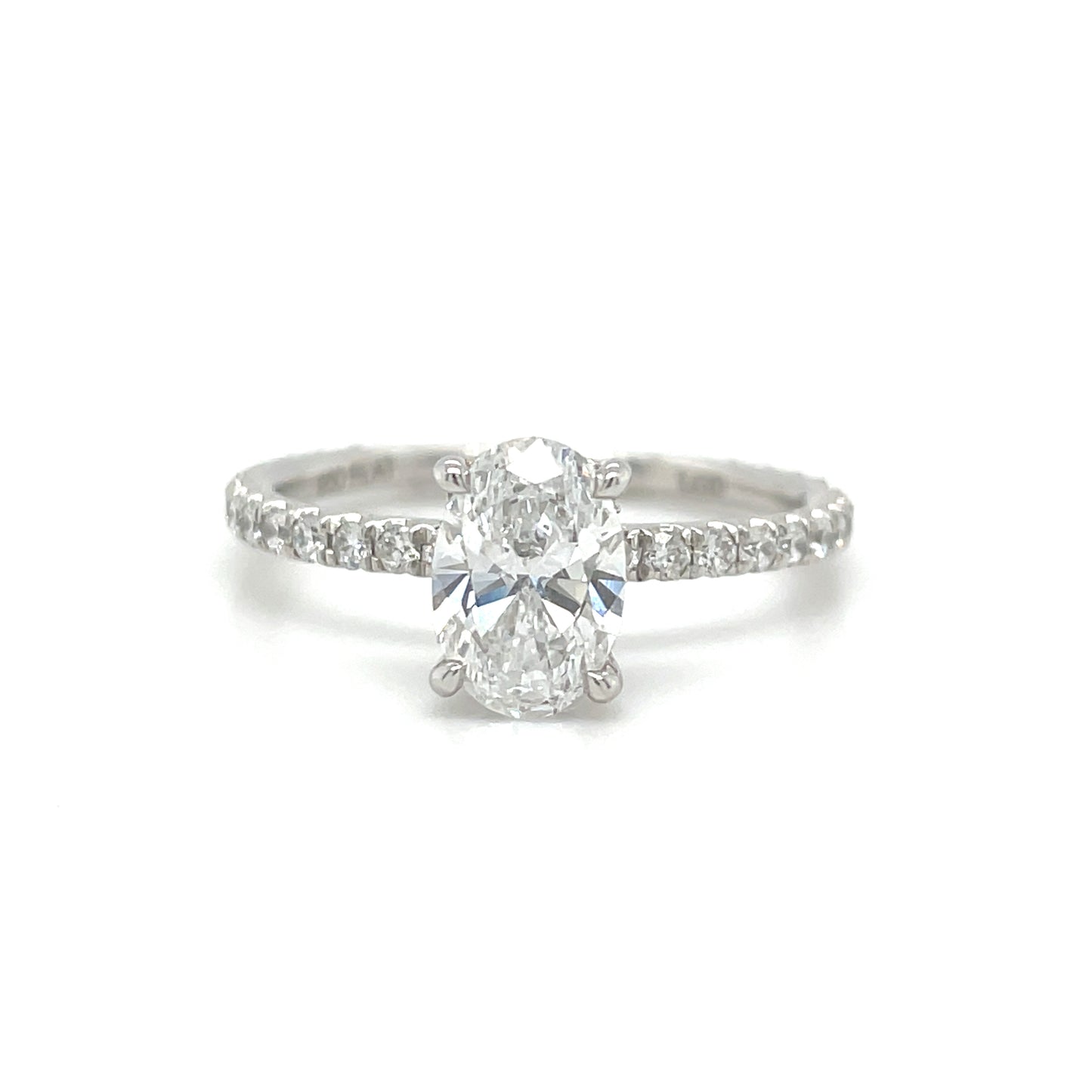 Platinum Oval Solitaire Cultured Diamond Ring with Cultured Diamond Set Shoulders 1.02ct .43ct