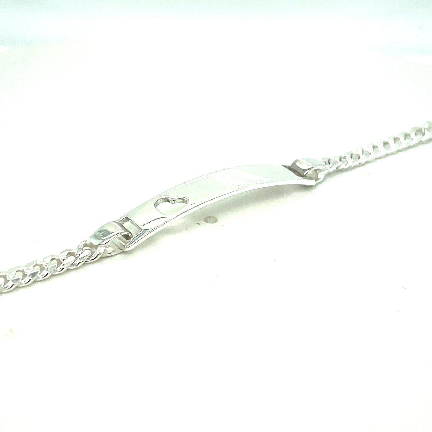 Sterling Silver ID Curb Bracelet with Heart 3.5mm 7.5'