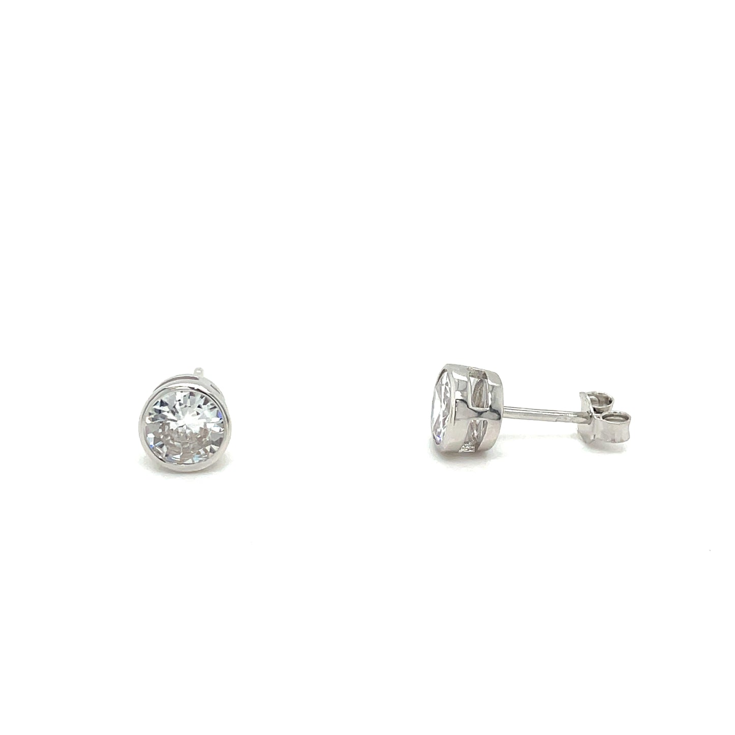 Sterling Silver 6mm Rubover Cubic Zirconia Earrings