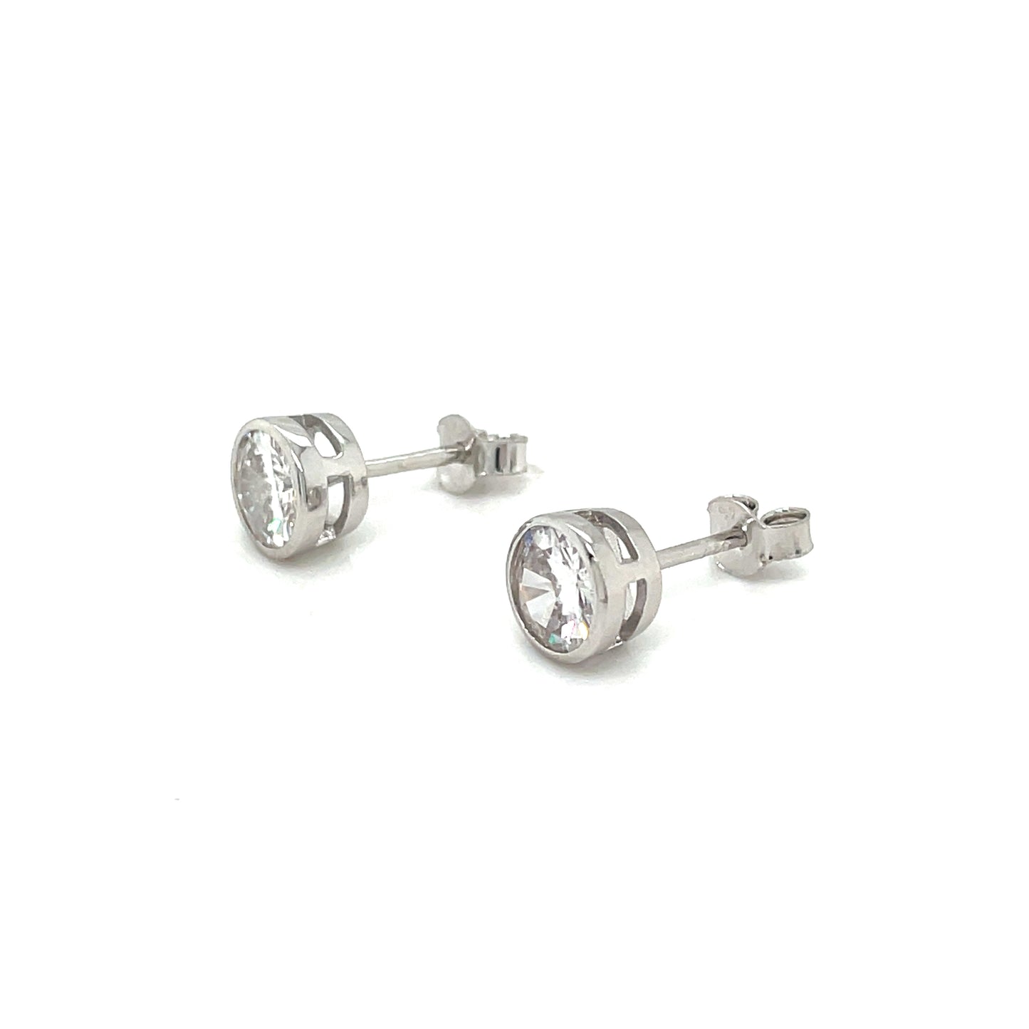 Sterling Silver 6mm Rubover Cubic Zirconia Earrings