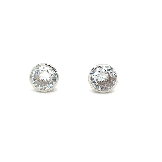 Sterling Silver 6mm Rubover Cubic Zirconia Earrings