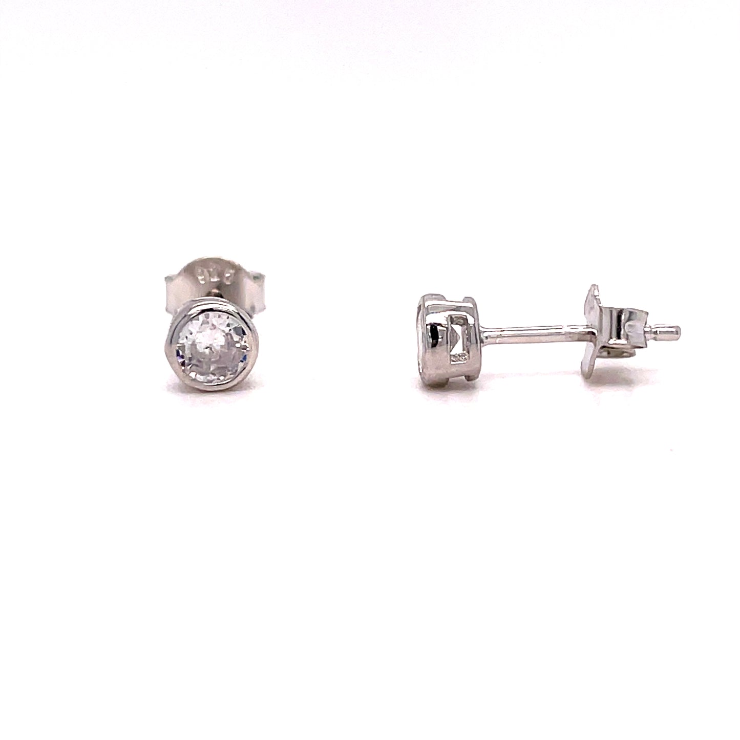 Sterling Silver 4mm Rubover Cubic Zirconia Earrings