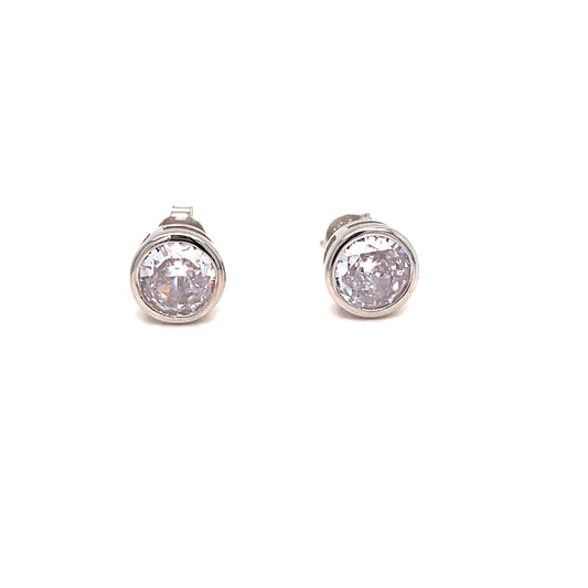 Sterling Silver 8mm Rubover Cubic Zirconia Earrings