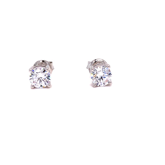 Sterling Silver 6mm Four Claw Cubic Zirconia Earrings