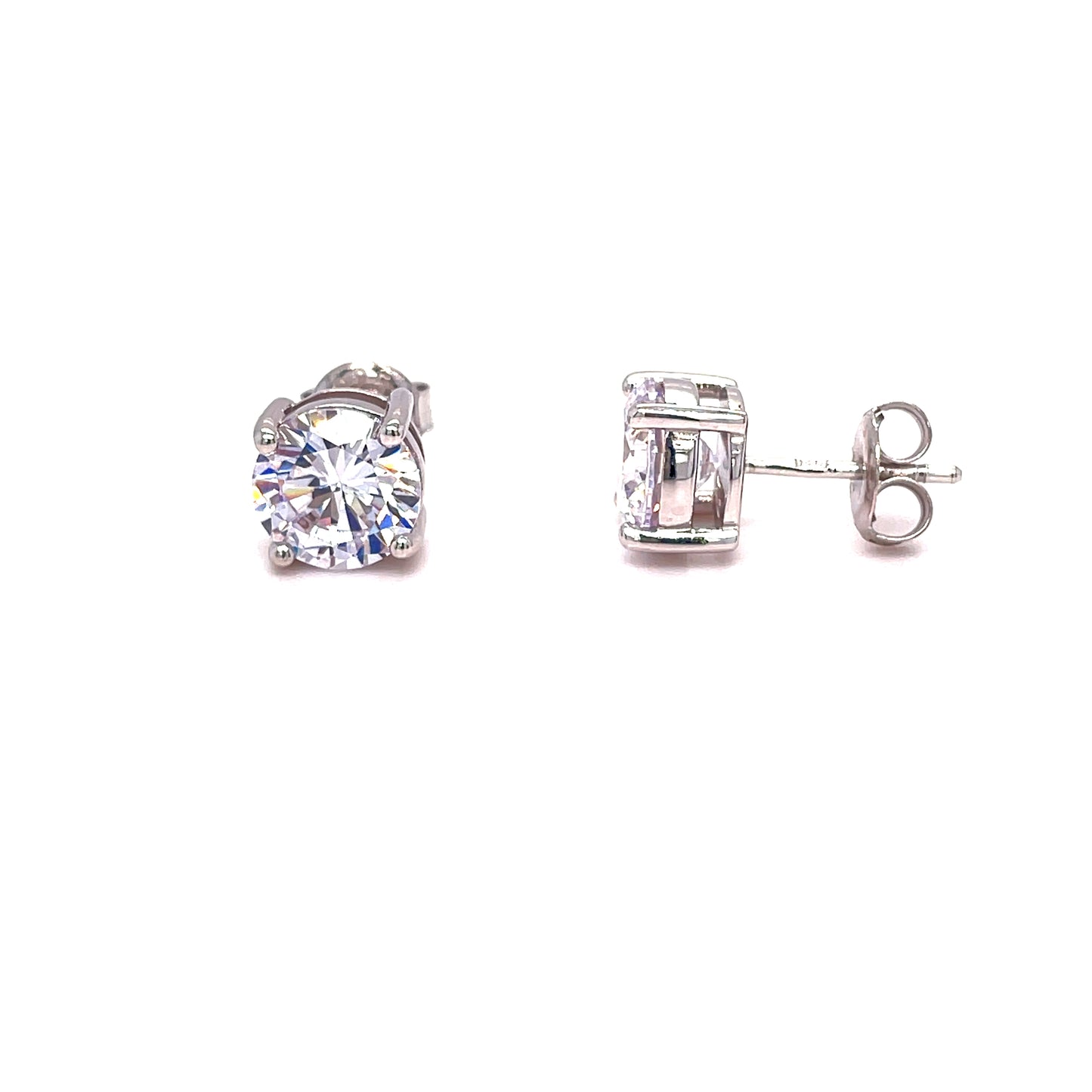 Sterling Silver 8mm Four Claw Cubic Zirconia Earrings