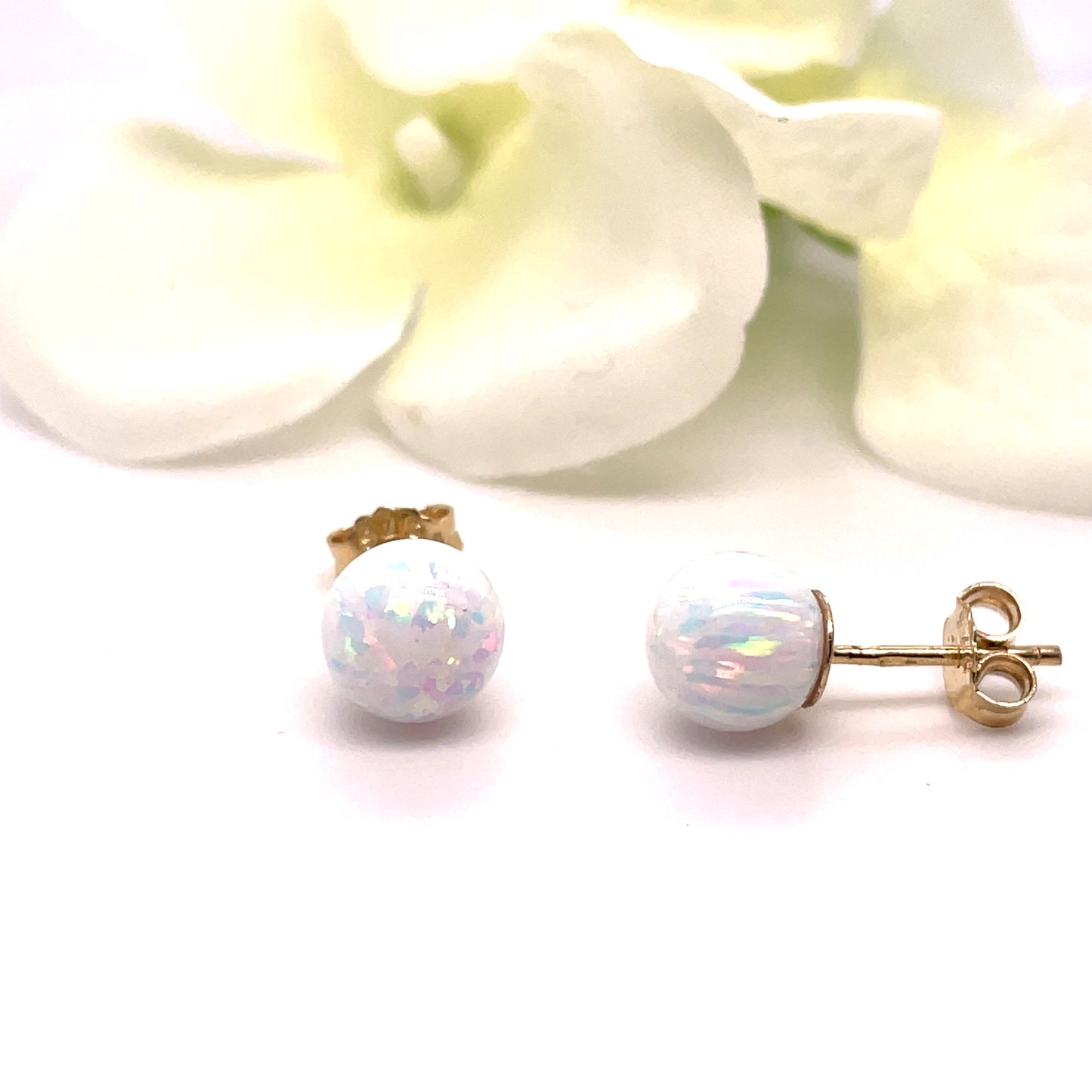 9ct Yellow Gold 8mm Opal Ball Stud Earring