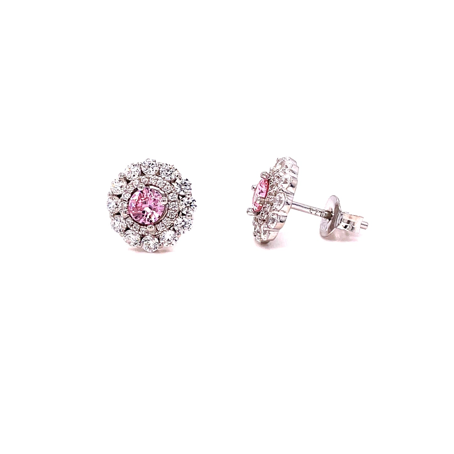 Sterling Silver Cubic Zirconia + Pink Cluster Earrings