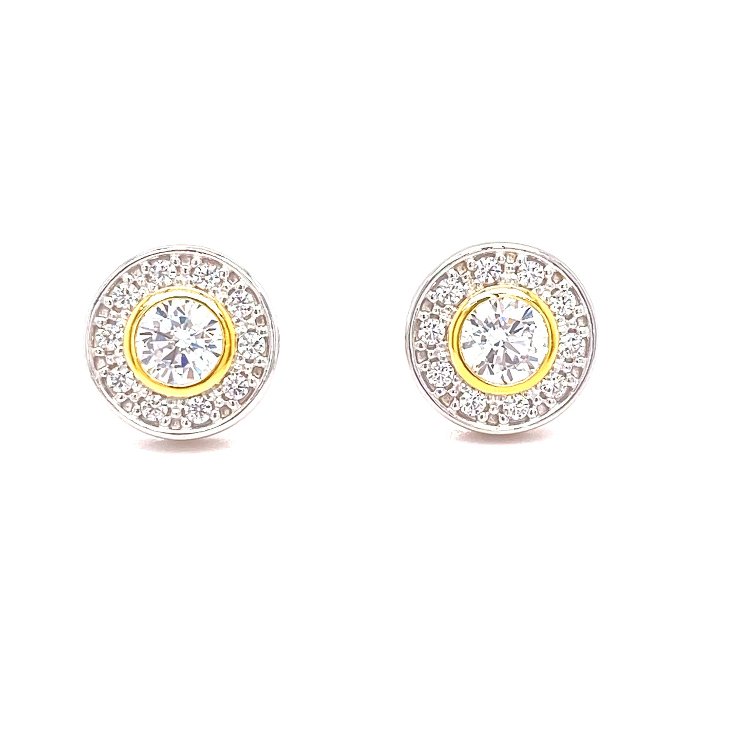 Sterling Silver Two Tone Cubic Zirconia Halo Earrings