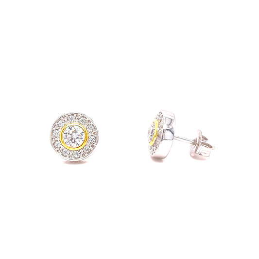 Sterling Silver Two Tone Cubic Zirconia Halo Earrings